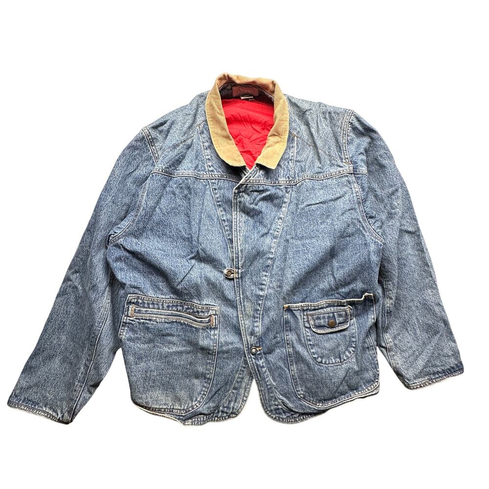 Vintage Marithé François Girbaud Denim Button Chore Coat Mens Large Lined Red